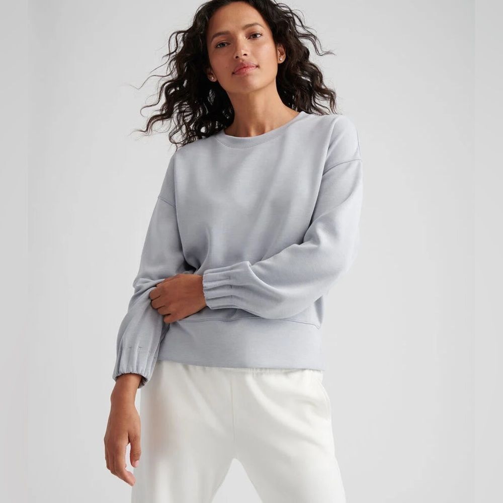 Peter Millar NWT Womens Embroidered Flora Knit Mélange Crewneck Light Grey Small